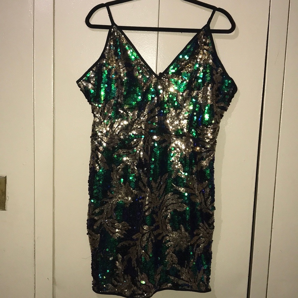 Sequin Spaghetti strap mini dress.